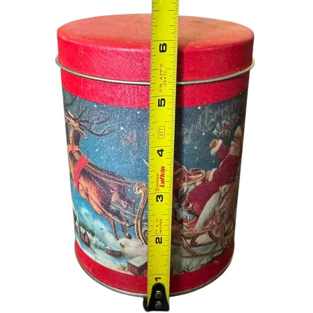 Festive Red Holiday Tin with Santa Design